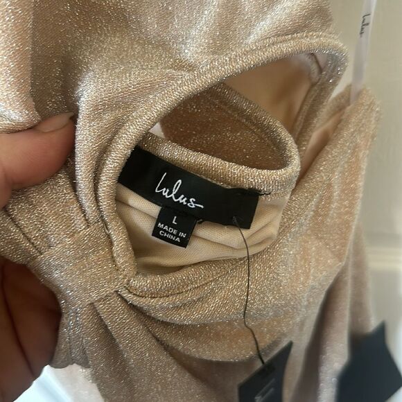 Lulus Glitter and Glam Sparkly Cutout Halter Midi Dress in Cream Size Large - Picture 8 of 8